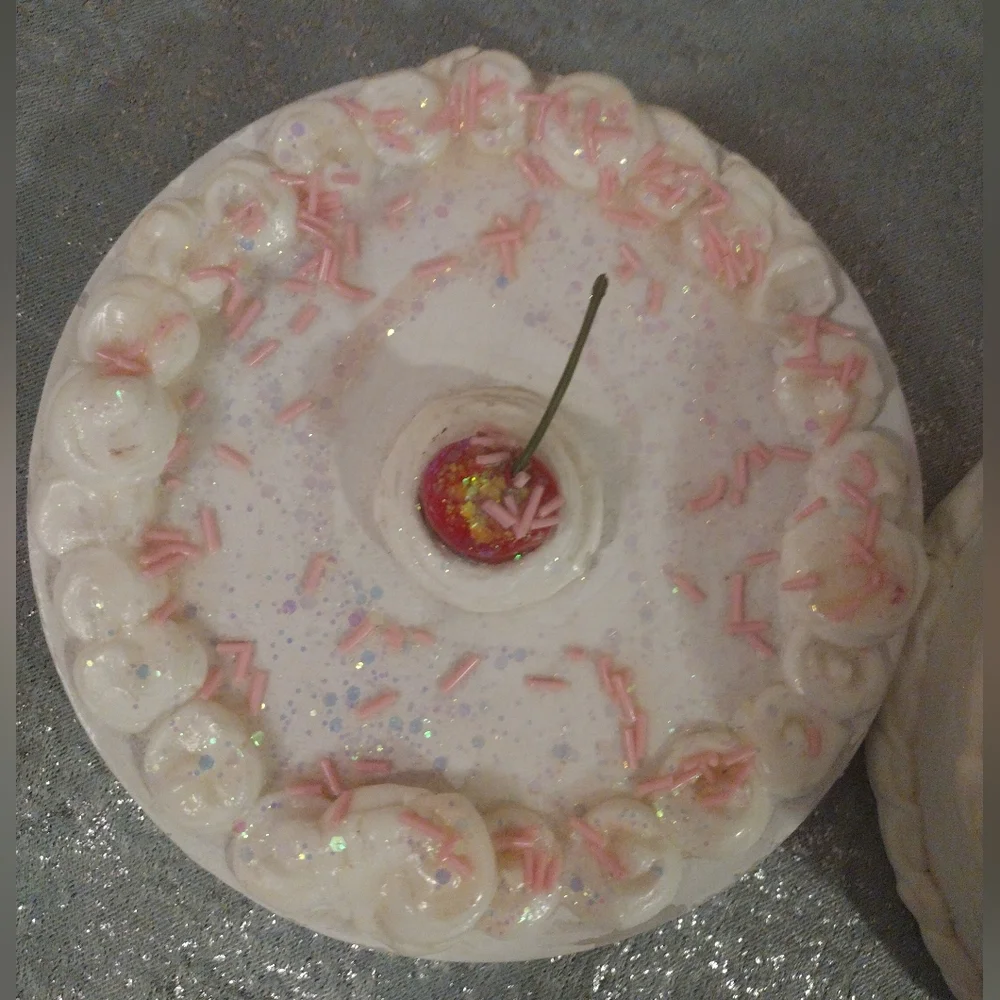 Decorative Cherry Cake Glitter Sequin Trinket Box